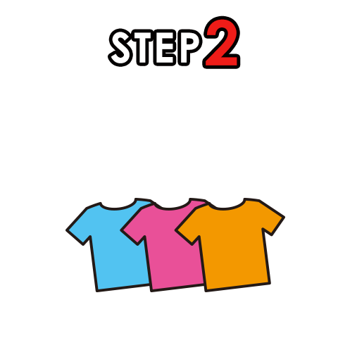 STEP2　Tシャツの種類、カラー、サイズ、枚数を決めましょう